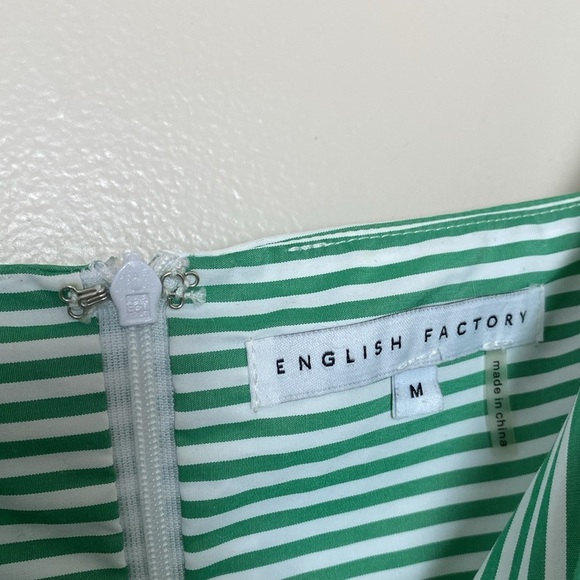 English Factory Tie Sleeve Bow Bardot Dress Striped Green and White Size M - Picture 8 of 16